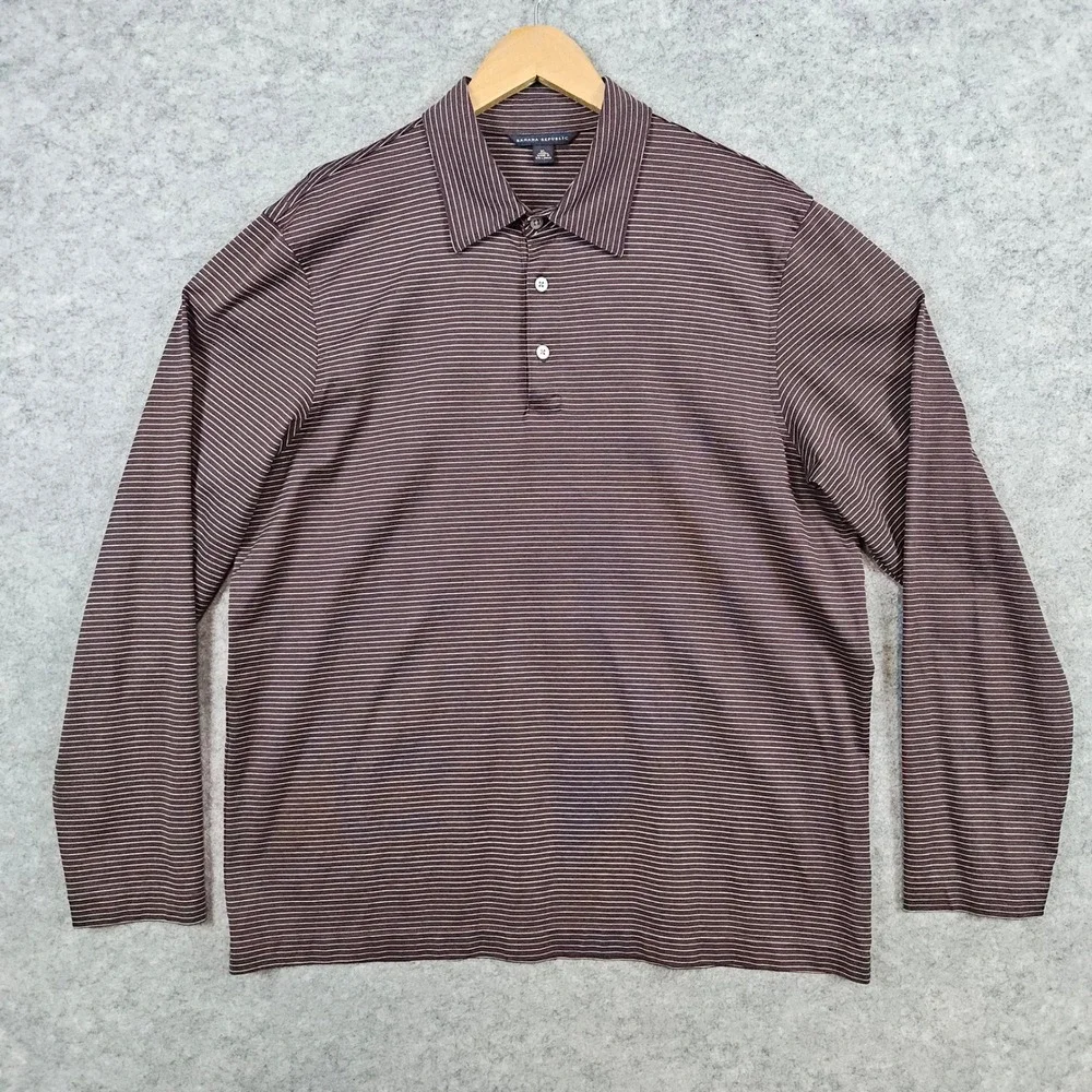 Banana Republic Men's‎ Brown Striped Polo Shirt Size XL 100% Cotton PINHOLE